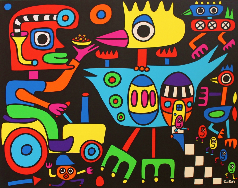 The chicken and the egg 127cm x 100cm acrylic on canvas SOLD