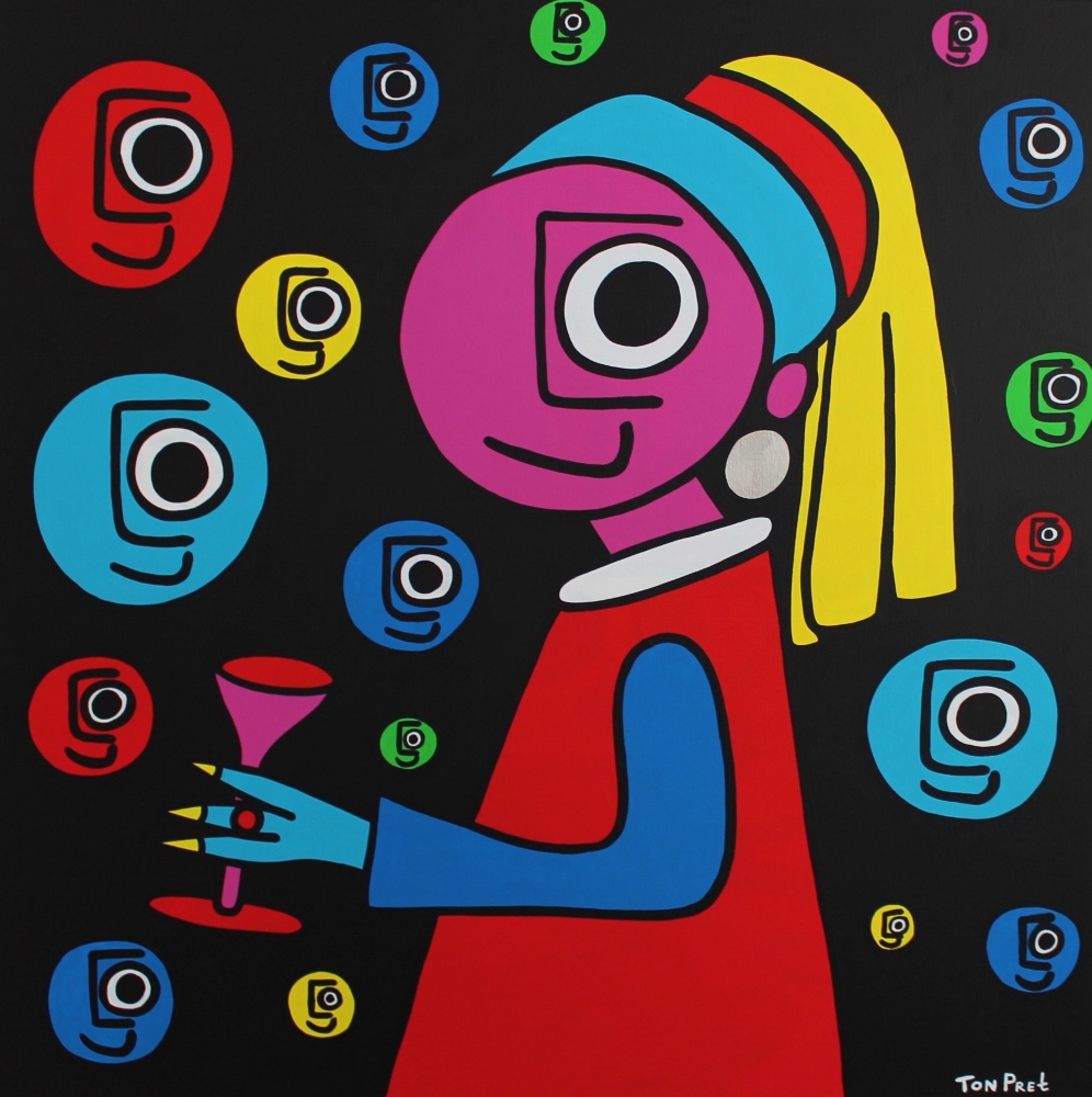 Based on Dutch master Vermeer,The girl with the pearl 2.0 edition, size 100 x 100cm acrylic on canvas